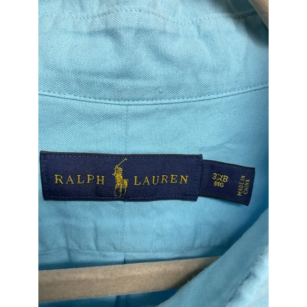 Polo Ralph Lauren Shirt Mens 3XB Blue Button Down Yellow Pony Cotton Long Sleeve